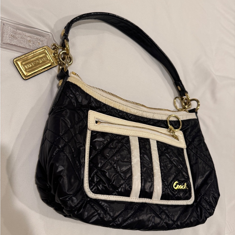 Coach Poppy Ski Bunny Black White Quilted Nylon Bag Purse Crossbody Vintage Y2K - Picture 6 of 12